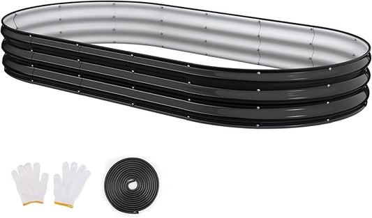 Raised Garden Bed, 8x4x1ft Galvanized Outdoor Planter Beds with Safety Edging and Gloves, Oval Metal Planter Box for Gardening Vegetables Flowers Herb-Black