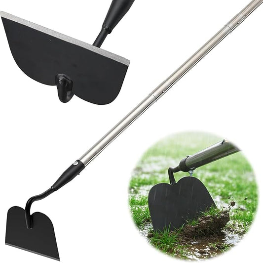 80 Inch Heavy Duty Garden Hoe, Stand Up Weeding Tool for Garden - Draw Hoe for Plowing, Trenching, Ridging & Cultivating - Long Handle Scraper for Loosening Soil, Reduce Back Strain