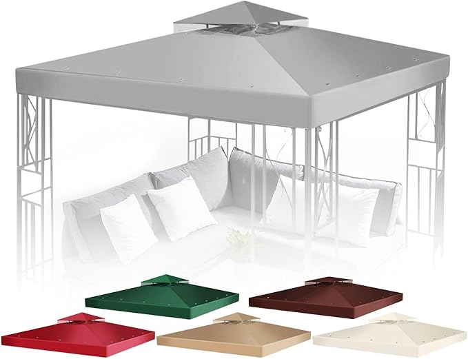 Flexzion Gazebo Cover Replacement Canopy Top 8x8 Ft (2.4m x 2.4m) - Double Tier Top Canopy Cover Replacement with UV30+, Dirt, Water Resistant for Outdoor, Sunshade, Garden, Patio, Pavilion (Gray)