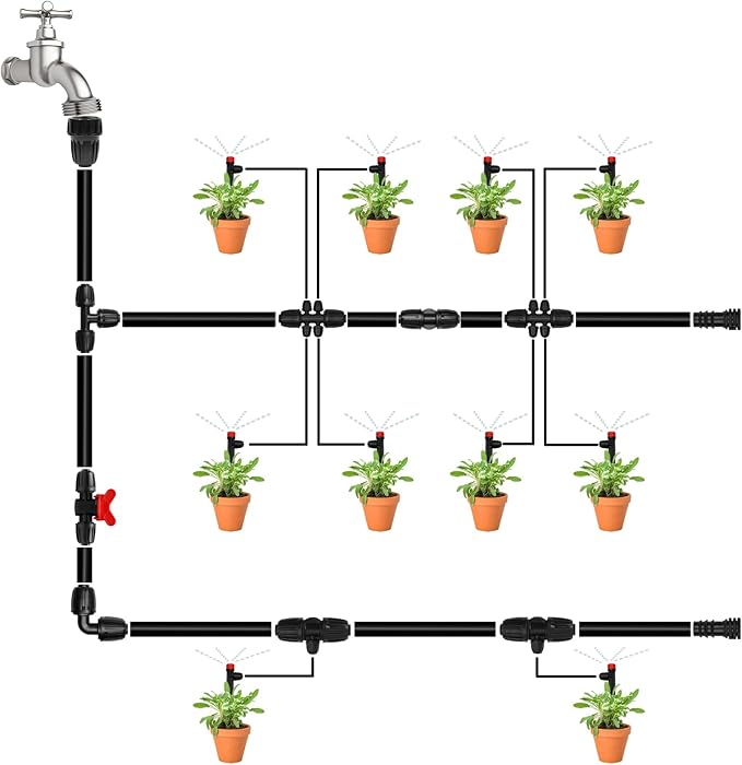 1/2 Inch To 1/4 Drip Irrigation Fittings - 8 Pack Drip Line Irrigation 1/2'' to 1/4'' Barbed Tee Adapter Anti-Drop Lock Nut Barbed Reducer 6 Way Connectors for Drip Irrigation System