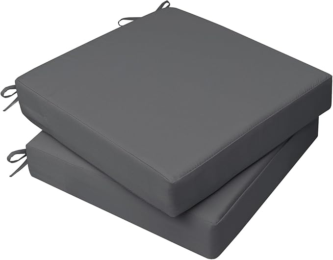 AAAAAcessories Outdoor Seat Cushions for Chairs, Waterproof, Fade-Resistant, 24" x 24" x 4", Patio Furniture Replacement Cushions, Set of 2, Dark Gray