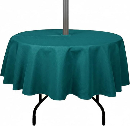 Outdoor Tablecloth Wrinkle-Free Stain Resistant Waterproof Polyester Fabric Table Cover with Zipper Umbrella Hole for Picnic/Party/Dinner/Patio Garden(70inch Round,Zippered,Teal)