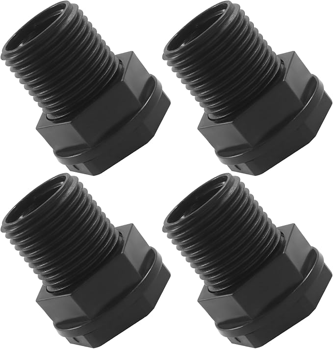 BokWin 4 Pack Garden Hose Bulkhead Fitting, Double Threaded Bulkhead Tank Fitting, 1/2 Inch Female NPT x 3/4 Inch Male Threaded Connector, Black, for Rain Barrels, Aquariums, Tubs, Pools, Spigot Use