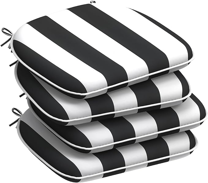 DYTXIII Set of 4 Outdoor Chair Cushions with Ties,Water Repellent Patio Chair Pads 17"x 16" for Outdoor Furniture,Round Corner Seat Cushions for Garden Yard Kitchen Cabana Black
