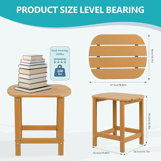 Outdoor Adirondack HDPE Side Table, Wooden Textured, Set for Patio, Garden, Porch, Pool Composite Patio, Backyard, Bathroom and Indoor, Maintenance & Weather Resistant