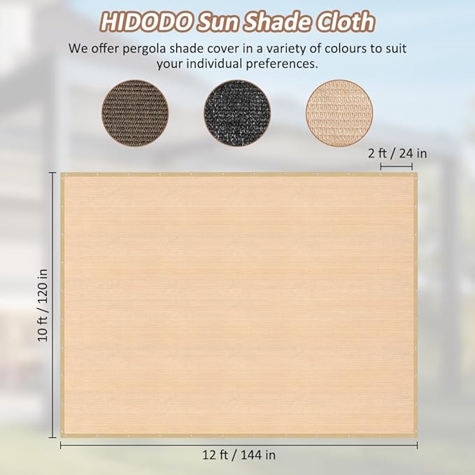 90% Shade Cloth with Grommets, 10 x 12 FT Sun Shade Tarp Pergola Shade Cover Canopy, UV Block Privacy Sun Screen for Outdoor, Patio, Garden, Porch and Deck, Beige