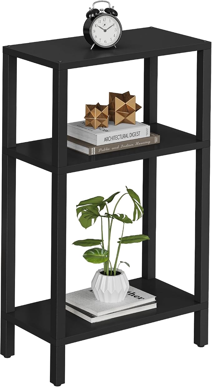 TUTOTAK Narrow Side Table, 3-Tier Small End Table for Couch | Skinny Sofa Table, Slim Nightstand, Easy Assembly for Living Room, Bedroom, Black TB01BK077