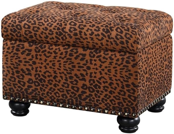 Convenience Concepts Designs4Comfort 5th Avenue Upholstered Storage Ottoman 24" - Contemporary Foot Stool and Seat with Hinged Lid for Living Room, Dining Room, Office, Forest Leopard Print Fabric
