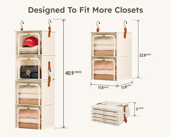 Homsorout 4-Tier Modular Hanging Closet Organizer Shelves, Beige