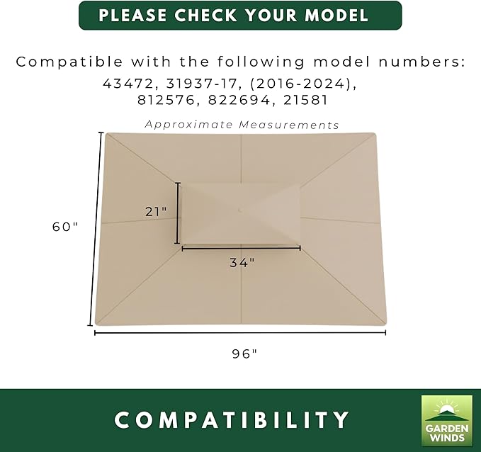 Garden Winds Durable Replacement Canopy Top Cover Compatible with The 43472, 31937-17, 812576, 822694, 21581 Aldi Gardenline Belavi Grill Gazebo - Classic Sand Beige, 350