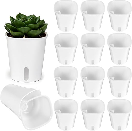 Kifmurase 20 Pcs 3 Inch Self Watering Pots for Indoor Planters, Plastic Self Watering Planter Pot Garden Flower Pots with Water Level Indicator Vents for Succulents (White)