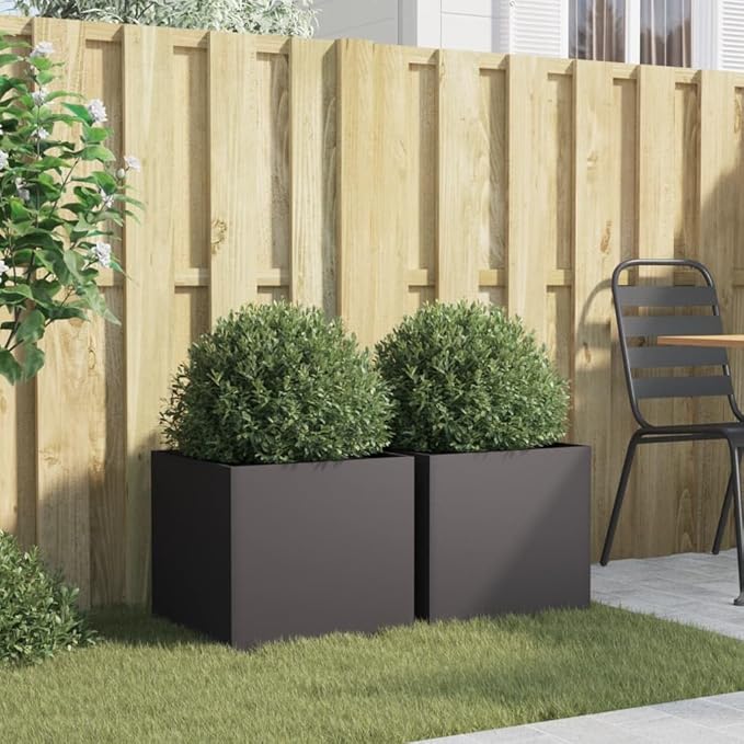 Set of 2 Black Cold-Rolled Steel Planters, Modern Rectangular Cold Planters for Garden Patio Balcony, Durable Medium Size Indoor Outdoor