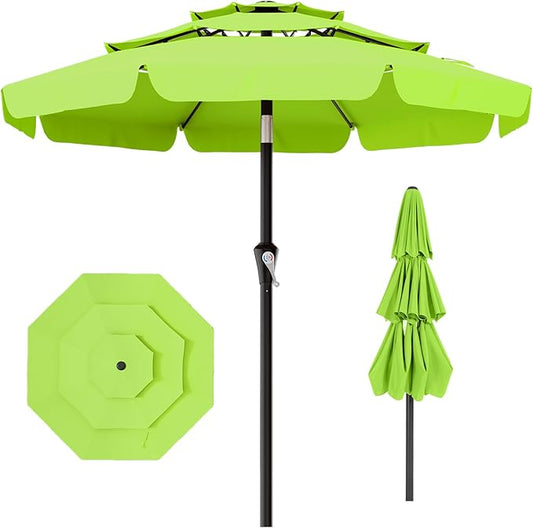 AreShark 9FT 3-Tiers Patio Umbrella with Valance, Outdoor Umbrellas with Crank/Tilt, Table Market Umbrella Vented w/ 8 Sturdy Ribs for Garden, Deck, Backyard, and Pool, Apple Green
