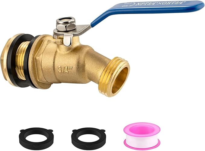Brass Rain Barrel Spigot Kit 3/4" GHT Brass Water Container Rain Barrel Faucets Spigot for Garden Hose Thread Connection 55 Gallon Water Tank Faucet