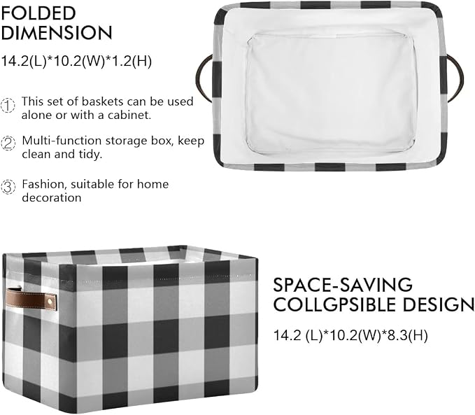 Black and White Buffalo Plaid Decorative Storage Bin - Foldable Fabric Storage Box and Organizer for Baby, Dog, Books, and More - 16128 inches