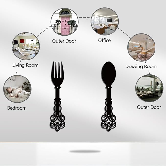 WADORN Metal Fork Spoon Wall Art Decor, Cutlery Theme Metal Wall Art Hanging Decor Signs Kitchen Cutlery Wall Sculpture Statues Decoration for Home Kitchen Restaurants Shop, 2.3x11 Inch