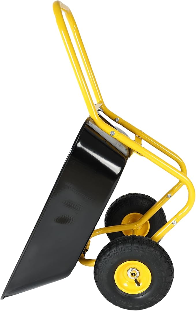 Dawn Heavy-Duty Two-Wheeled Garden Barrow with 10-Inch Pneumatic Wheels - Yellow & Black, Ideal for Lawn & Garden Tasks