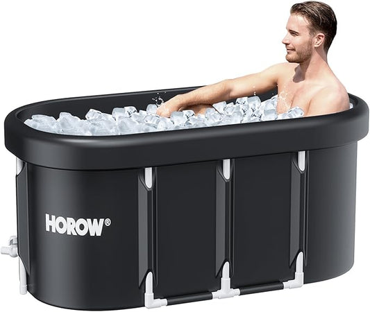 HOROW XL Large Oval Ice Bath Tub for Athletes, 100 Gallons Portable Cold Plunge Tub for Recovery and Cold Water Therapy, Multiple Layered Ice Plunge Tub with Cover for Family Gardens, Gym, Outdoor Use