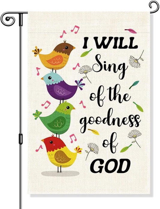 I Will Sing Of The Goodness Of God Garden Flag, Funny Birds Yard Flag for Outside, Christian Bible Flag, Religious Garden Gifts, Christian Yard Sign Home Décor, Musical Notes Flag