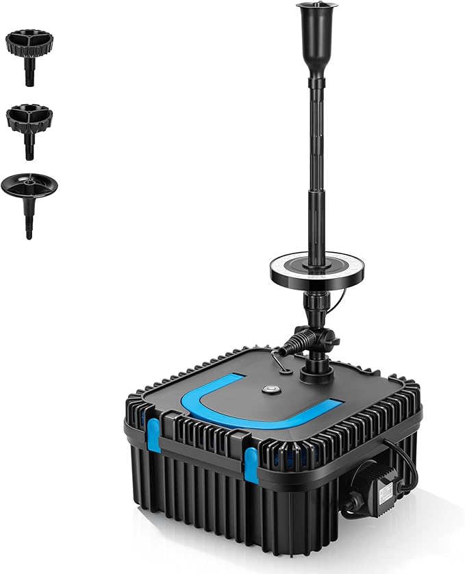 VIVOHOME 690GPH RGB Pond Filter Fountain with 6W LED Lights, 40W Submersible Water Pump with Multi-Stage Filtration for Koi Ponds, Waterfalls, Outdoor Water Features