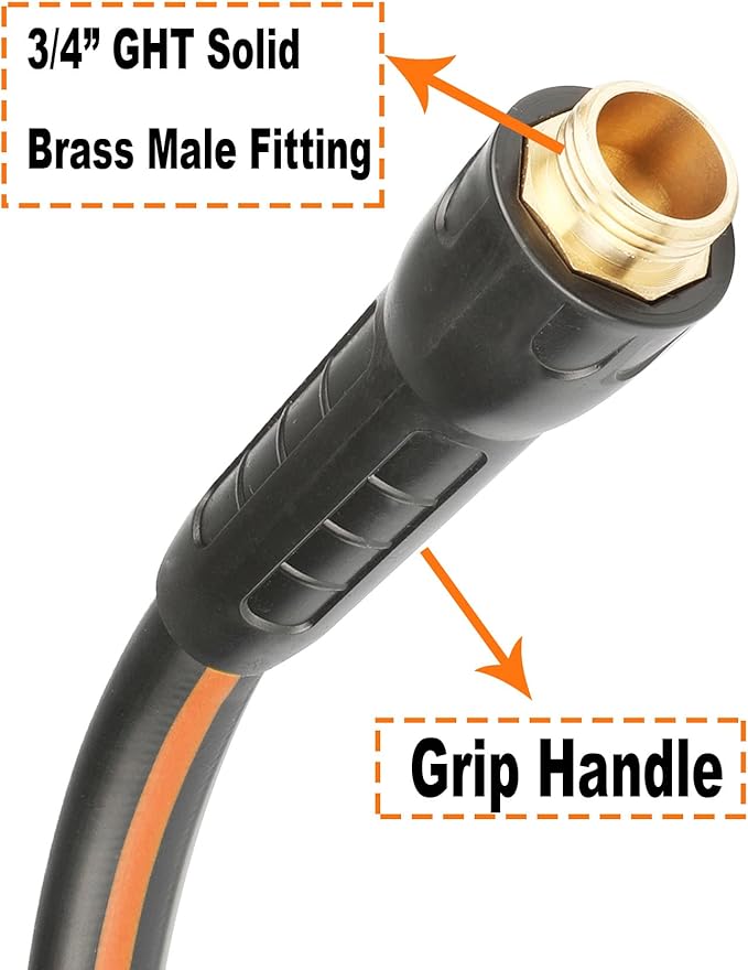 Hybrid Lead In Garden Hose 5/8 IN. x 10 FT, Heavy Duty, Lightweight, Flexible with Rotatable Grip Handle and Solid Brass Fittings, Gray+Orange