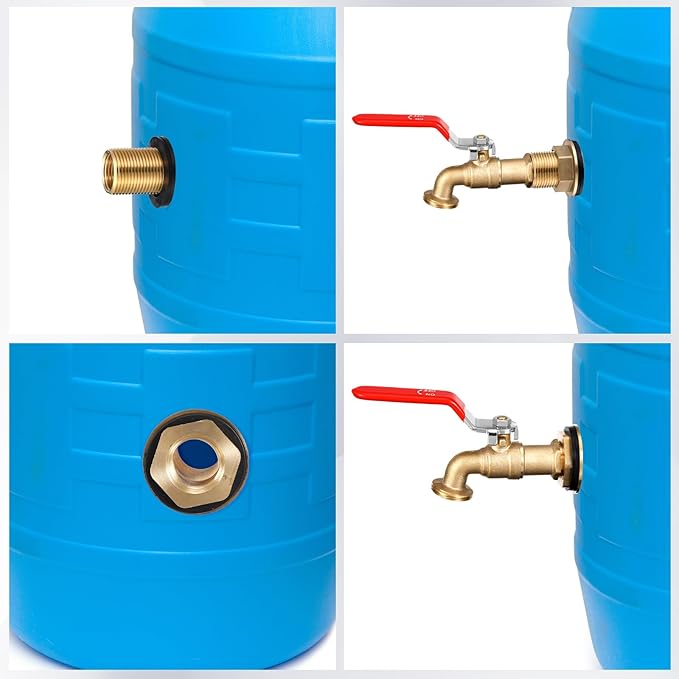 Tujoe 3 Set Brass Rain Barrel Spigot, Rain Faucet Kit for Rain Water Barrel, Water Tanks, Tubs, Pools Etc, Turn Ball Valve Rain Barrel Spigot with Bulkhead Fitting