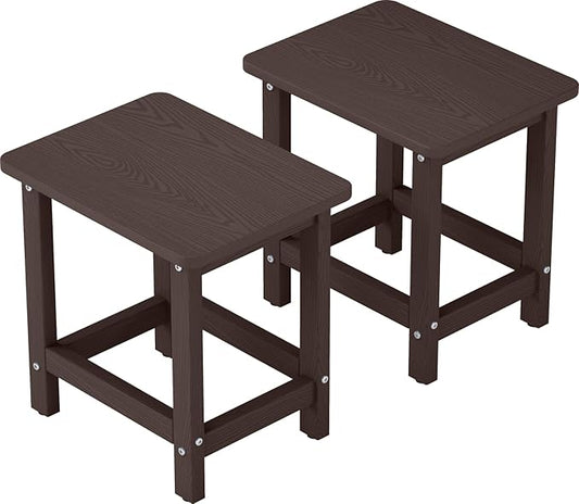 Set of 2 HDPE Outdoor Side Table, Weatherproof Small Outdoor Table for Adirondack, 16.6-Inch Patio Square End Tables for Garden, Backyard, Porch, Deck, Balcony, Poolside (Coffee)