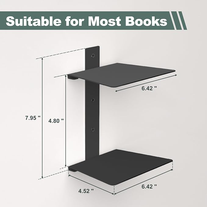 Mefirt 4 Tier Black Invisible Floating Bookshelves for Wall | Vertical Spine Book Tower, Heavy Duty Floating Book Shelves Metal Book Organizers for Home Office, 2 Pack