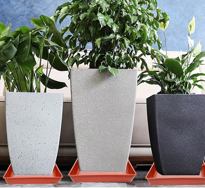 LWALRS 5 Pack Square Plant Saucer 10 Inch, Saucer for Plant Pots, Plastic Plant Water Dray Tray Plants, Pot Saucers for Plants Square Planters for Indoors and Outdoors Plants.