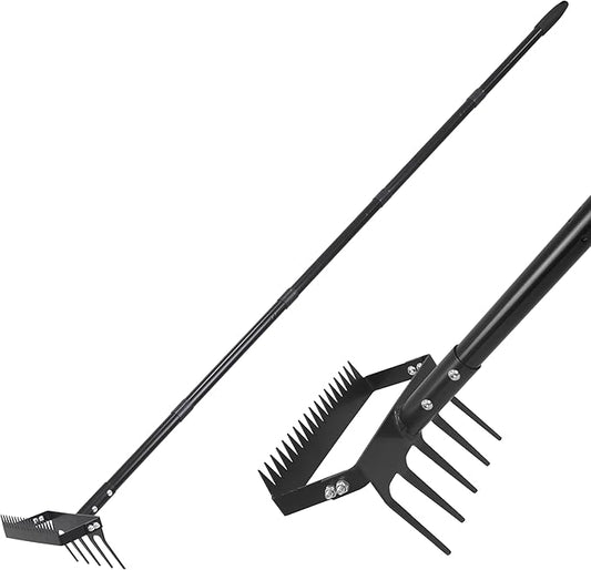 Gardzen 70" Garden Hoe for Weeding, Long Handle Hula Tool with Serrated Blade, Heavy Duty 2-in-1 Stirrup Scuffle Weeder, Cultivator Rake for Loosening Soil & Planting