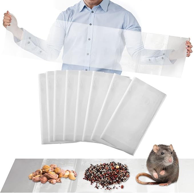 Qualirey 8 Pcs 47 Inch Ultra Large Sticky Mouse Glue Traps Sticky Rat Trap that Work for Rats Roaches Rodents Heavy Duty Pre Baited Mats Indoor Outdoor Catch Pest (Clear)