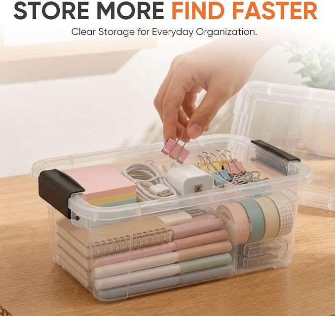 Superio 3.4 Quart Clear Plastic Storage Boxes with Lids, Stackable Organizer Containers, BPA-Free Storage Bins for Home, Office, School & Dorm, 10 Pack