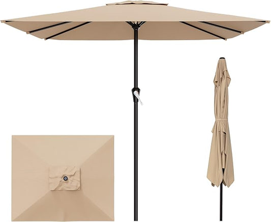 AreShark 8' x 10' Rectangle Patio Umbrellas for Outdoor, Outdoor Table Umbrella, Large Outdoor Patio Umbrellas with 8 Sturdy Ribs for Pool, Garden, Market (Cream-White)