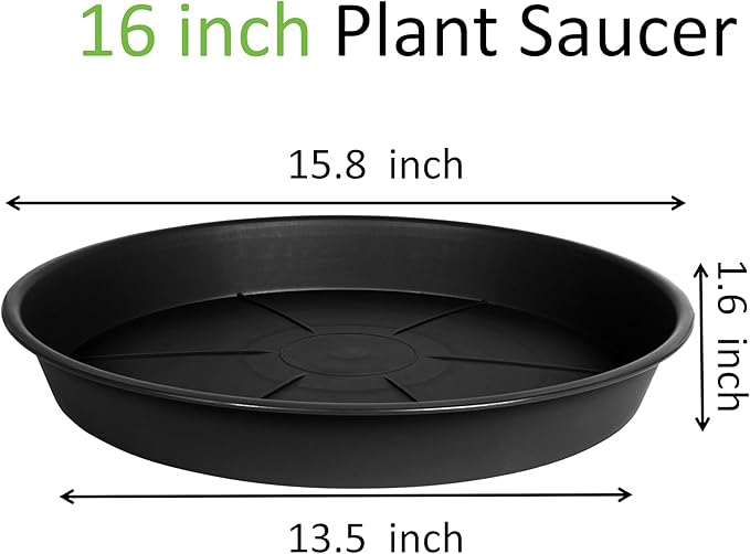 OVZILKI 2 Pack of Plant Saucer 16 inch, Black Plastic Flower Plant Pot Saucer, Heavy Duty Plant Drip Trays Saucers for Indoor, Plant Water Tray for Planters