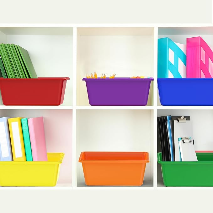 30 Pcs Plastic Classroom Bins, Book Toy Storage Bin Small Cubby Bins Stackable Storage Organizer Containers for Office Home Nursery Playroom (30)