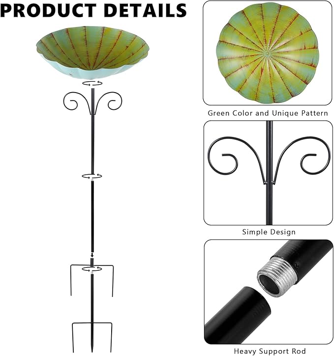Metal Bird Baths for Outdoors, 39" H Birdbath with 10 Inch Bowl, Standing Bird Bath & Bird Feeder with Stake for Outside Garden Patio Yard Lawn Decor, Yellow Green