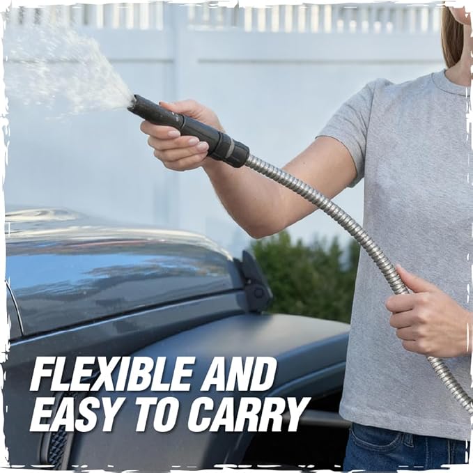 RUGGED RHINO Metal Garden Hose with Spray Nozzle, 100FT, 304 Stainless Steel, 750 PSI Burst Strength, Heavy Duty Flexible Water Hose, Kink Resistant, Leakproof for Yard, Lawn and Outdoor Use, Black