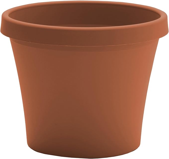Bloem Terra 8" Diameter Round Terra Cotta Resin Planter Pot with Drainage Holes for Indoor and Outdoor Gardening