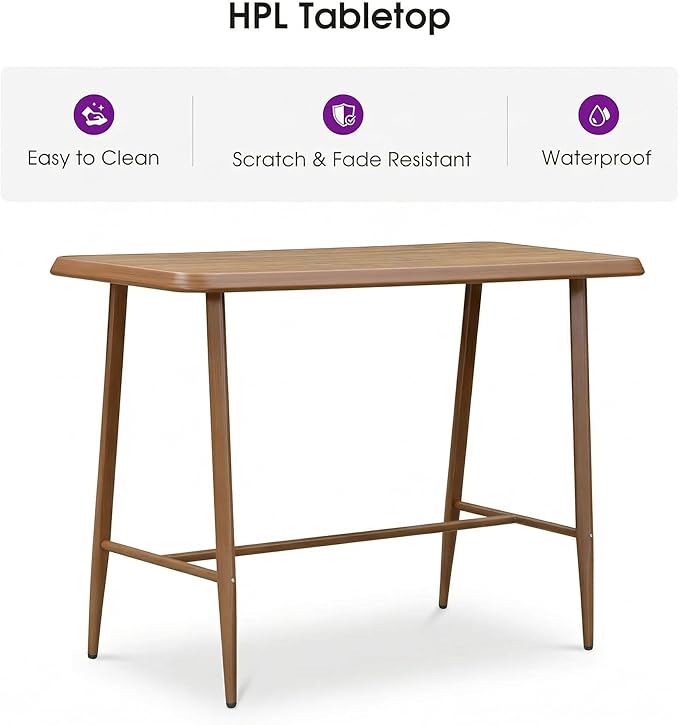 PURPLE LEAF Patio Pub Table Counter Height Bar Stool Dining Table Aluminum for Balcony Deep Teak
