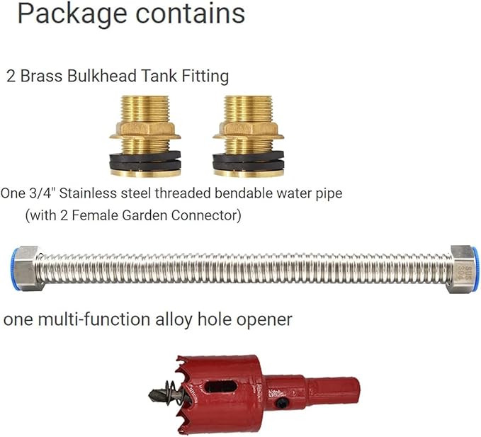 Hose Bulkhead Fitting Rain Barrel Water Tank Connector Fittings Bulk Head Connectiond Rain Barrel Kit Double Sided Hose Connector with Hole Opener (3/4" Male+Pipe+Hole Saw)