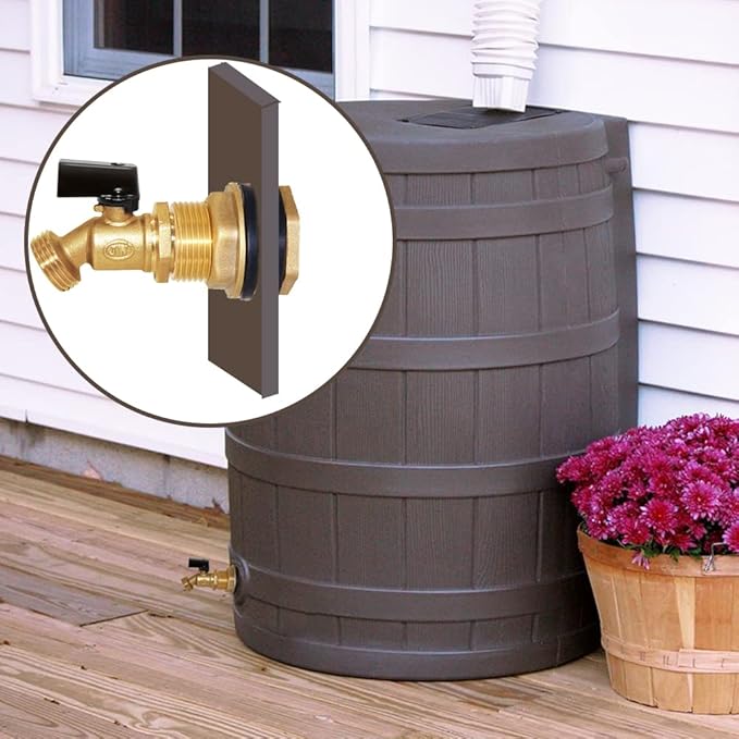 Joywayus Brass Water Container/Rain Barrel Spigot 3/4" to 1/2" Male Threaded Quarter Turn Ball Valve & 1/2" Female to 3/4" Male Threaded Bulkhead Fitting Water Tank Connector