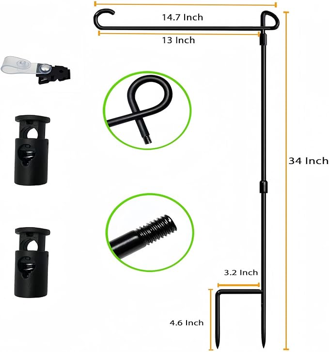 Garden Flag Pole Stand Holder, 4 Pack Garden Flags for Outside with Flag Stopper and Clip Waterproof Powder-Coated Paint for Flag Pole Holder for Outside House,Yard Flags for Outside
