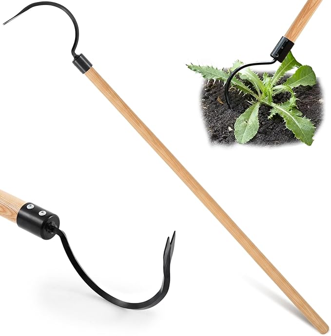 Long Handle Weeder Hook Garden Weeder Tool Versatile Cultivator Garden Tool 54 Inch Hardwood Handle with 8 Inch Alloy Steel Blade for Gardening,Yard, Lawn, Patio Digging, Edging, and Planting