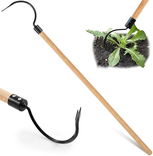 Long Handle Weeder Hook Garden Weeder Tool Versatile Cultivator Garden Tool 54 Inch Hardwood Handle with 8 Inch Alloy Steel Blade for Gardening,Yard, Lawn, Patio Digging, Edging, and Planting