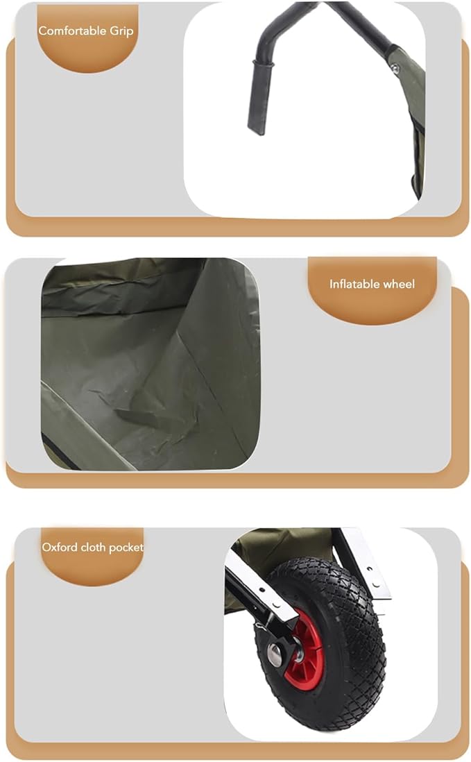 Collapsible Garden Wheelbarrow, Large Capacity Foldable Yard Cart with 10 Inch Pneumatic Wheels and Steel Frame, for Moving Grass Weeds Bark Soil, Collapsible Wheelbarrow