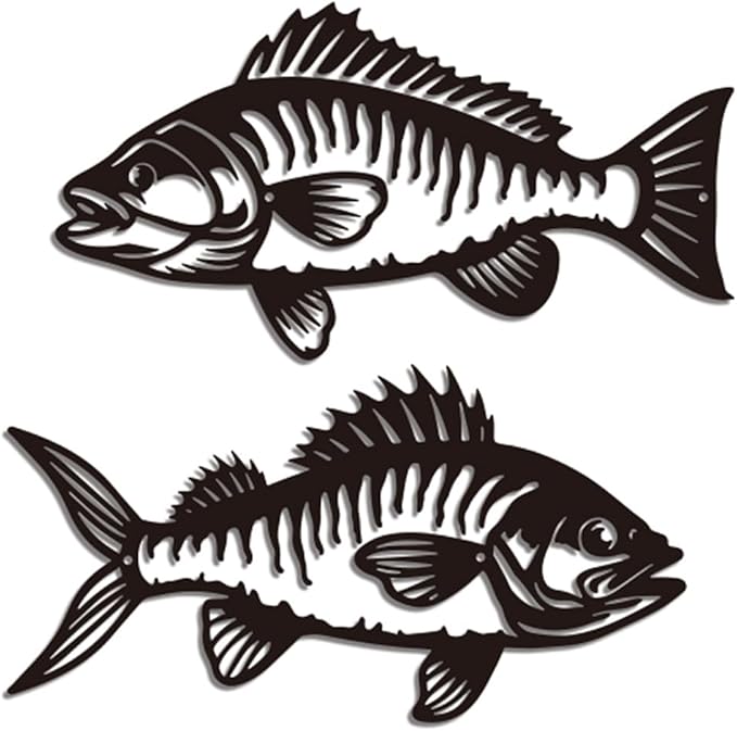 WADORN Metal Fish Wall Art Decor, Fishing Metal Wall Art Hanging Decor Signs Fishing Living Wall Sculpture Statues Decor for Home Living Room Bedroom Bathroom Cabin, 7.8x14.9Inch