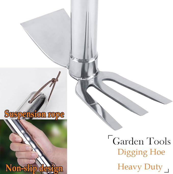 Gardening Rakes Shovel,Digging Hoe Garden Tools 2 in 1 Hoe and Rake,Heavy Duty Stainless Steel Vegetable Flower Planting Digging Gadget (Hoe and Rake)