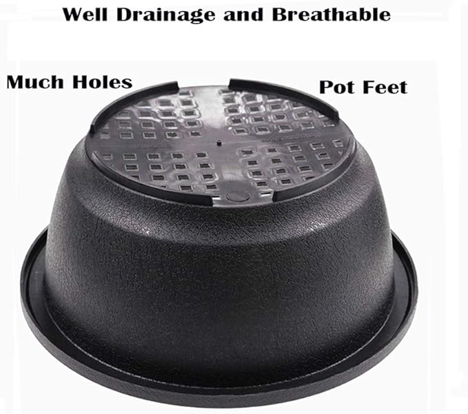 MUZHI 12 Pack Matte Finish Black Round Bonsai Bowl Planter Pot with Drainage, Plastic Garden Low Planter Pots 7.8"