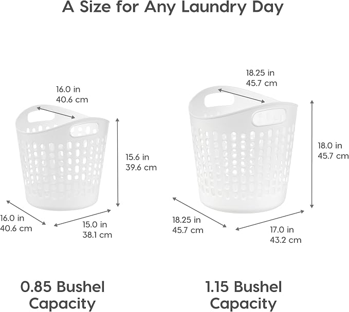 IRIS USA Plastic Laundry Hamper, 27L- 3 PK, Flexible, Ventilation, White | Laundry Baskets for Bedroom Bathroom Apartment Dorm, Blankets Pillows Trinkets Storage