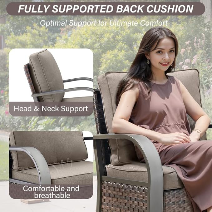 Belord Wicker Patio Chairs Set of 2-300LBS Weight Capacity Oversize Outdoor Patio Chairs with High Backrest Metal Curved Armrest, All Weather PE Rattan Outdoor Seating for Porch Deck Backyard